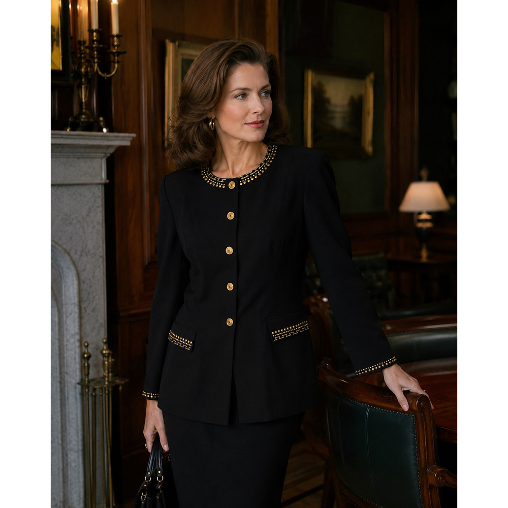Lavantino Vintage women's embellished blazer black Size 12 Dog Show Suit 80's